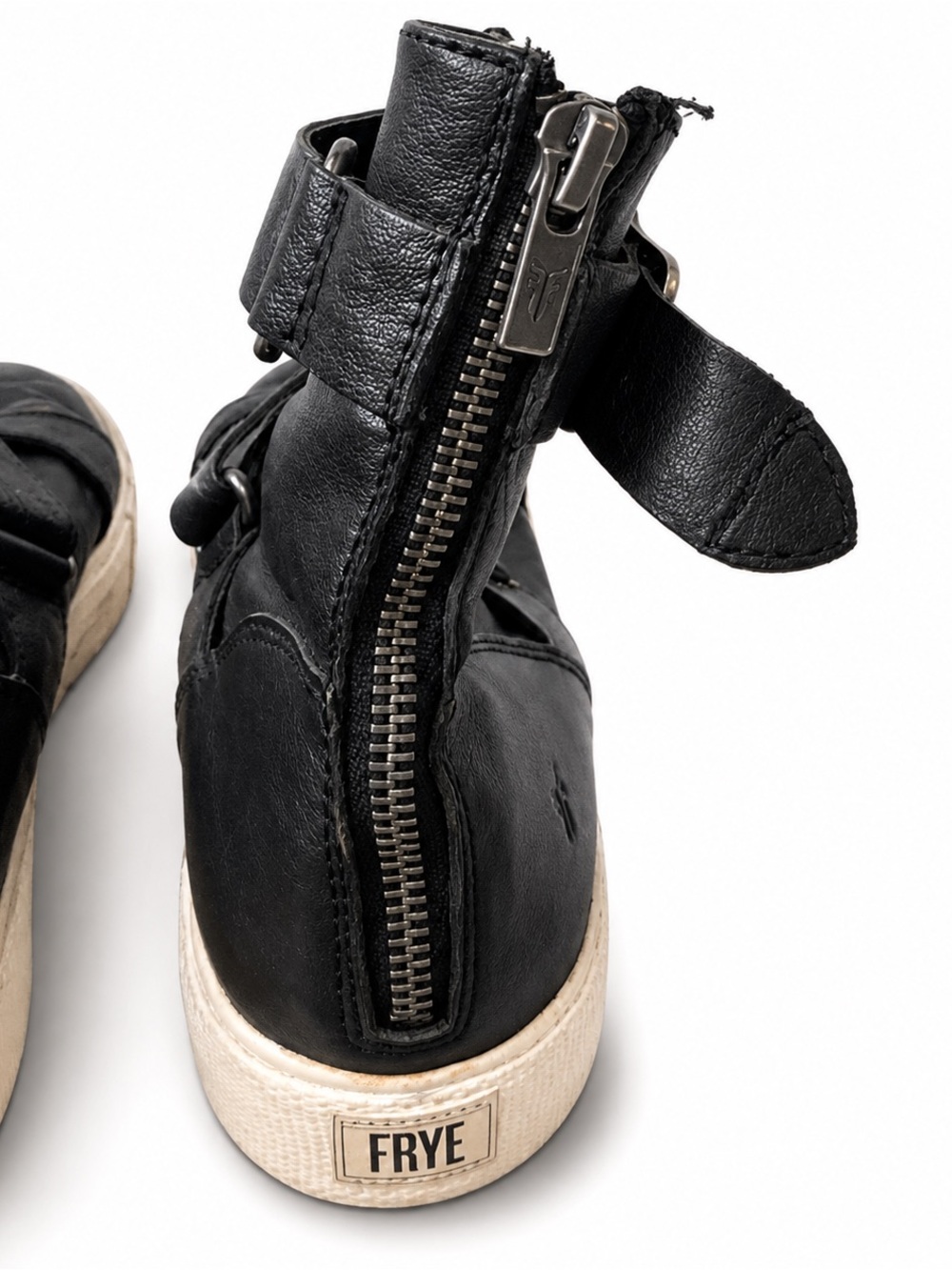 Frye Black Leather High-Top Sneakers with Cream Rubber Sole - Picture 8 of 12